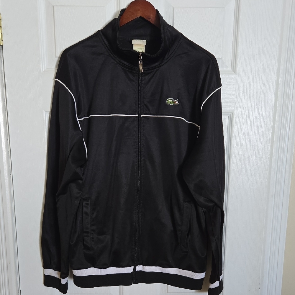 Lacoste Men's Black Windbreaker with White Accents
